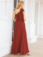 Robe de mariée longue asymétrique en mousseline à volants, sans manches et fendue sur le côté, modèle 28057