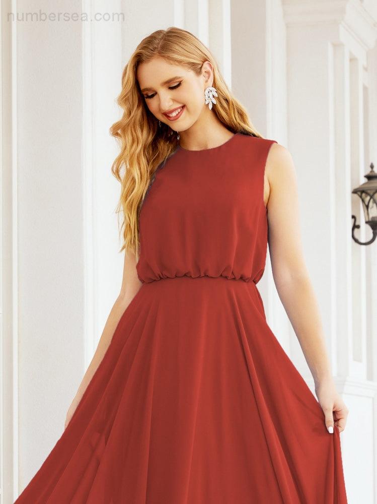 Vestido de Dama de Honra Sem Mangas Longo Linha A para Baile de Gala e Noites Formais 28025