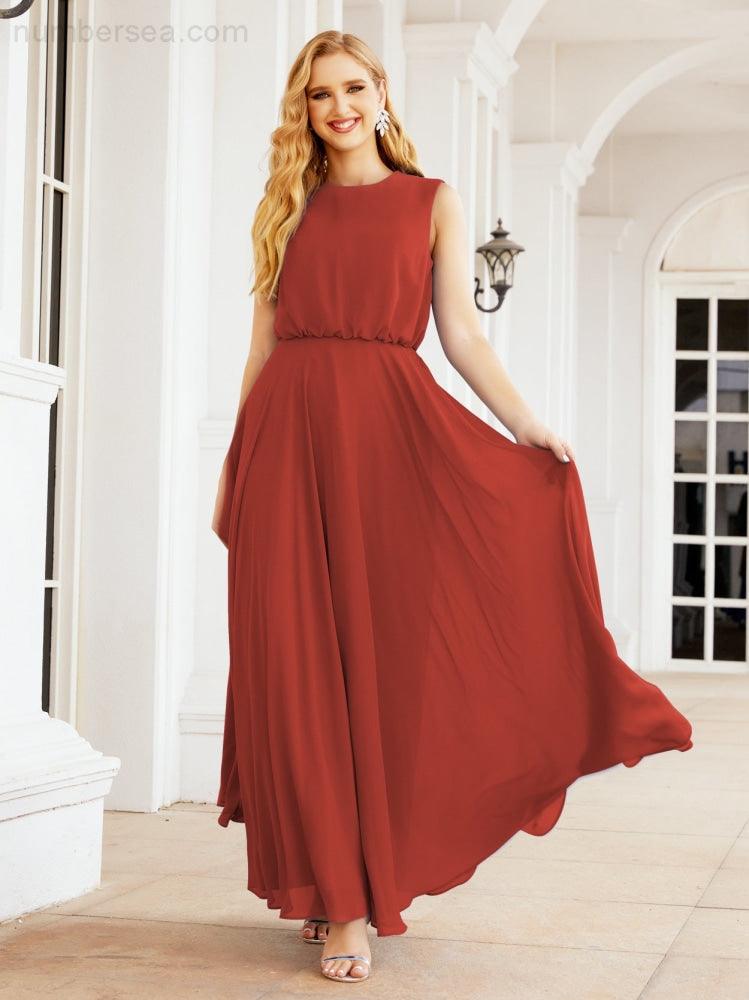 Vestido de Dama de Honra Sem Mangas Longo Linha A para Baile de Gala e Noites Formais 28025