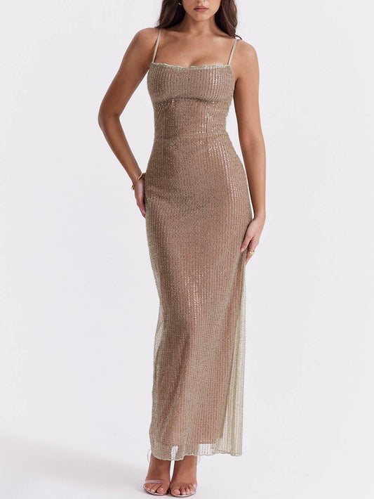 Cafe Au Lait – Perlenbesetztes Maxikleid 