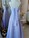 Abito da sera elegante viola con spalline sottili, vestito da fata formale per festa, abito da sera Y7554