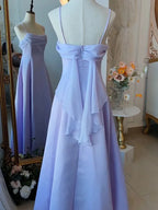 Abito da sera elegante viola con spalline sottili, vestito da fata formale per festa, abito da sera Y7554