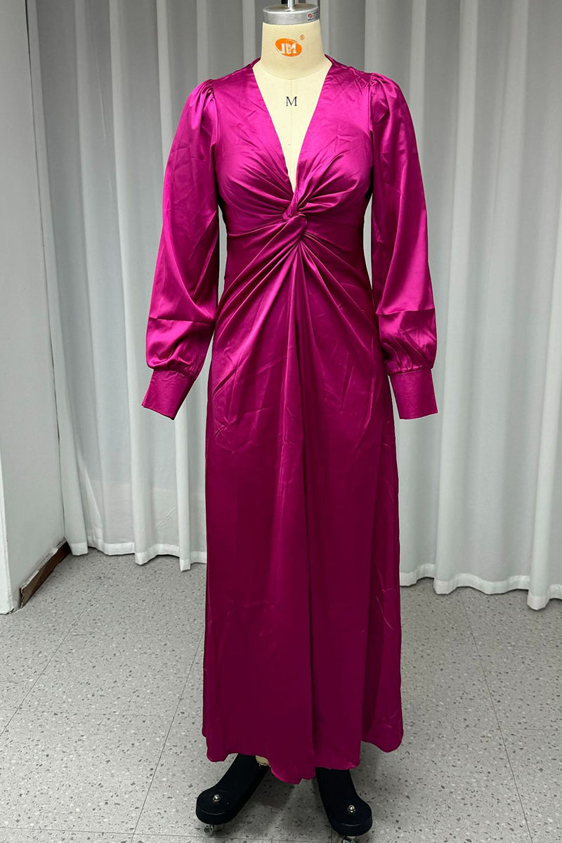 Abiti da Sera Sexy in Tinta Unita con Spacco e Scollo a V Pieghettati per il Ballo