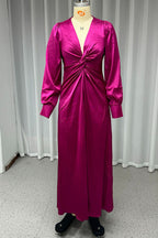 Abiti da Sera Sexy in Tinta Unita con Spacco e Scollo a V Pieghettati per il Ballo