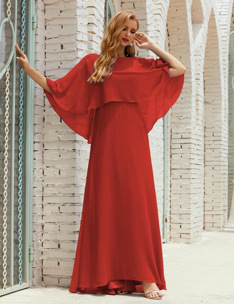 Abito da Damigella Donna Manica Lunga Scollatura a V Chiffon Abito da Cerimonia Matrimonio Festa 28018