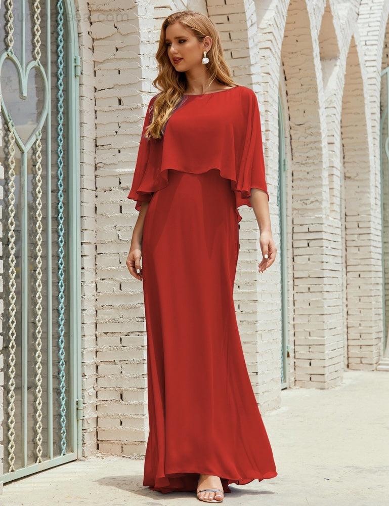Abito da Damigella Donna Manica Lunga Scollatura a V Chiffon Abito da Cerimonia Matrimonio Festa 28018