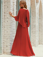 Abito da Damigella Donna Manica Lunga Scollatura a V Chiffon Abito da Cerimonia Matrimonio Festa 28018