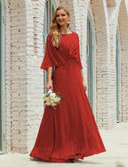 Abito da Damigella Donna Manica Lunga Scollatura a V Chiffon Abito da Cerimonia Matrimonio Festa 28018