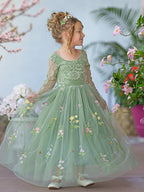 Floral Tulle Lace A Line Flower Girl Dress With Scoop Neck For Little Girls