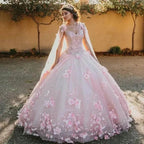 Pink Sweet 16 Dress,Pink Ball Gown With 3D Flowers,Pink Princess Dress  Y2337