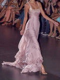 Elegante abito da sera rosa in chiffon con perline Abito formale per ballo Y8424