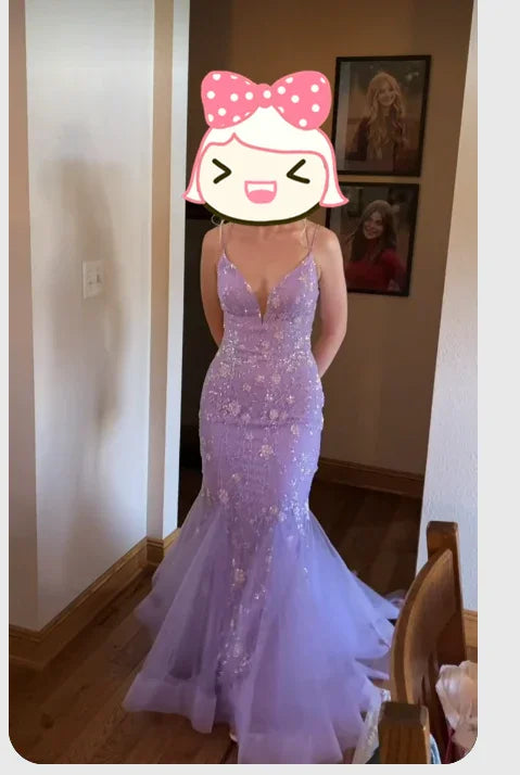 Abito da sera elegante lilla chiaro a sirena Abito da ballo Abito per laurea Y300
