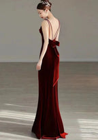 Abito da sera lungo in velluto rosso elegante a sirena Abito da ballo Y7824