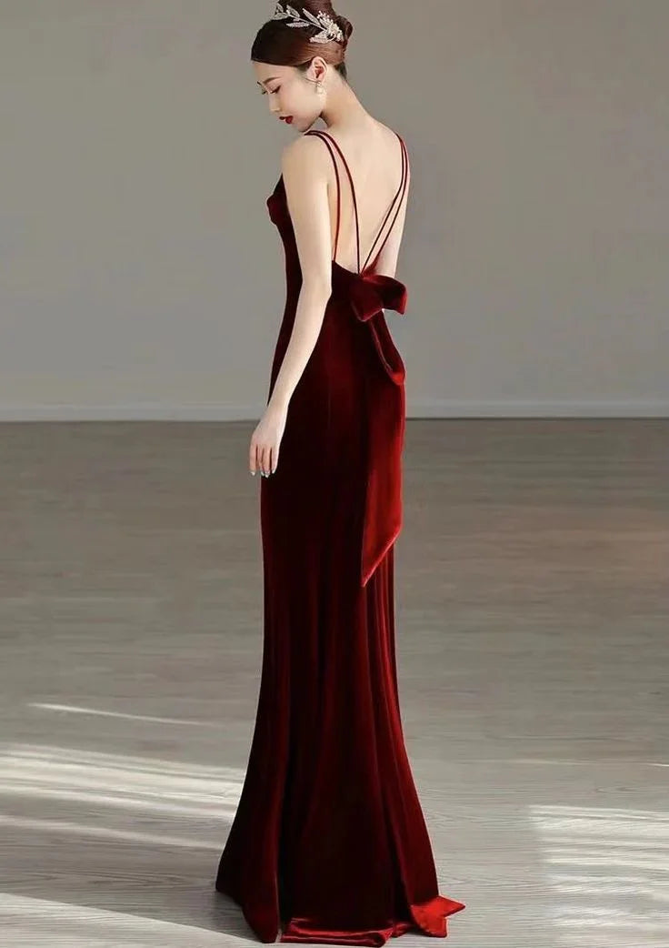Abito da sera lungo in velluto rosso elegante a sirena Abito da ballo Y7824