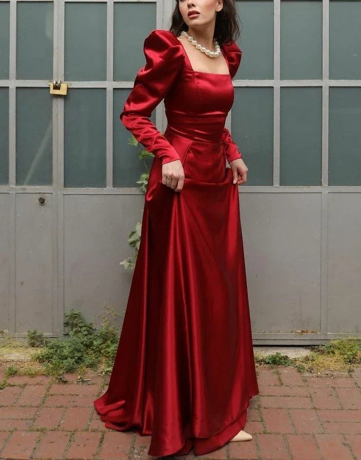 Robe de soirée élégante formelle bordeaux à manches longues Y4727