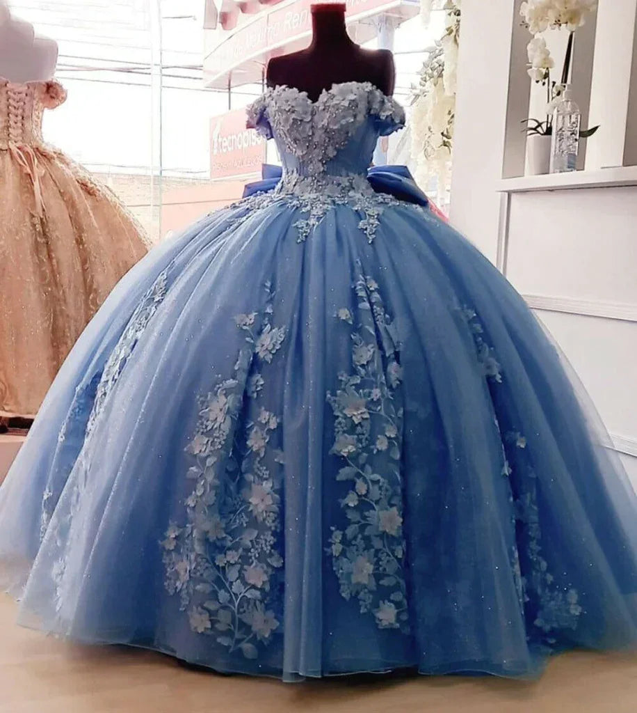 Perlenbesetzte Prinzessin Quinceañera-Kleider mit großer Schleife Süße 15 16 Ballkleid Y1485