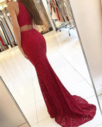 Eleganti Abiti da Sera in Pizzo a Sirena Borgogna Y771