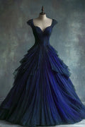 Abito da ballo formale a linea A in pizzo di tulle blu elegante Vestito per quindicenne Y7797