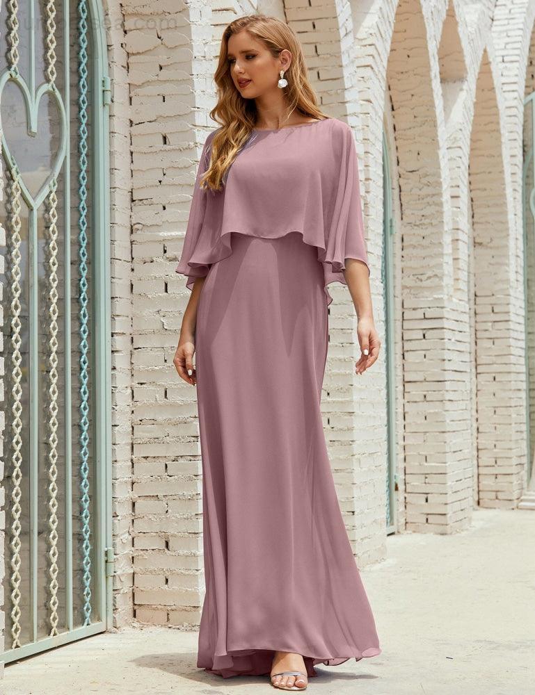 Abito da Damigella Donna Manica Lunga Scollatura a V Chiffon Abito da Cerimonia Matrimonio Festa 28018