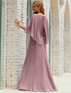 Abito da Damigella Donna Manica Lunga Scollatura a V Chiffon Abito da Cerimonia Matrimonio Festa 28018