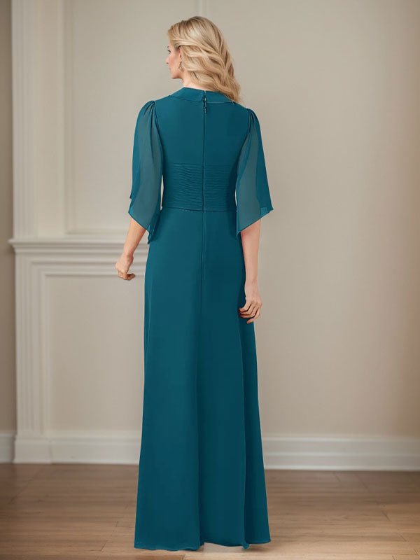 A-Linie V-Ausschnitt Lange Pailletten Chiffon Mutterkleid