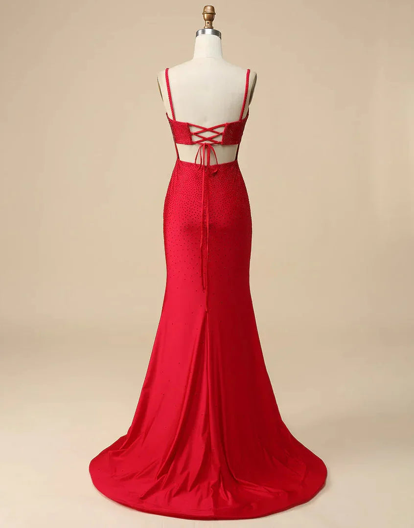 Royal Blue Beaded High Slit Mermaid Prom Dress SYP104
