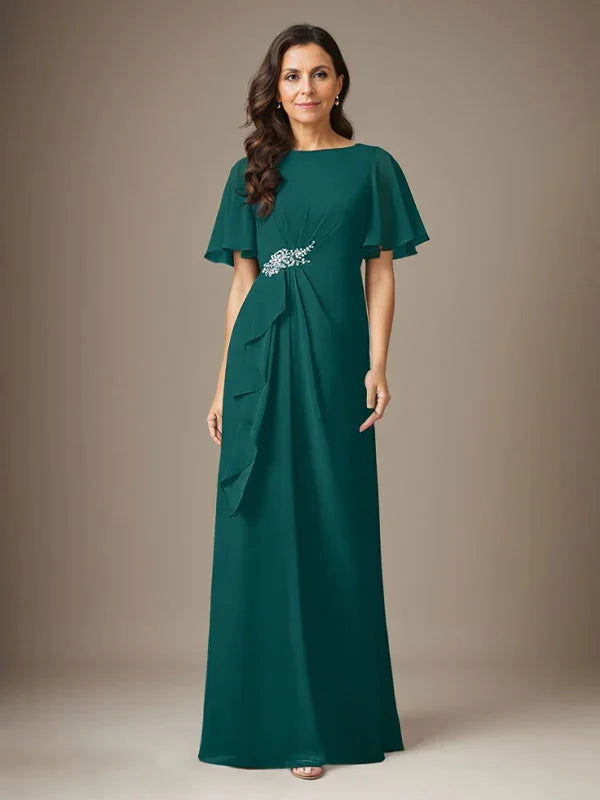 فستان شيفون ضيق مزين بالخرز بلون كحلي داكن