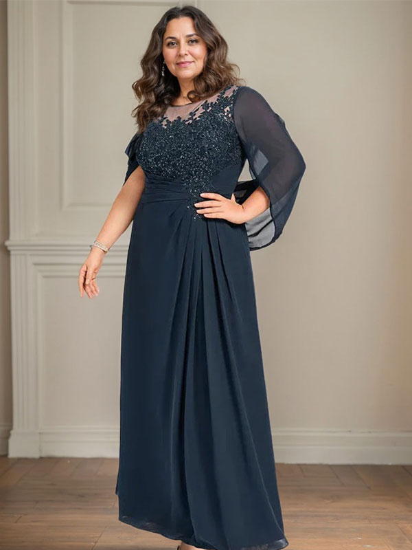 A-Line/Princess Scoop Floor-Length Mother of the Bride Dresses with Pleated & Sequins