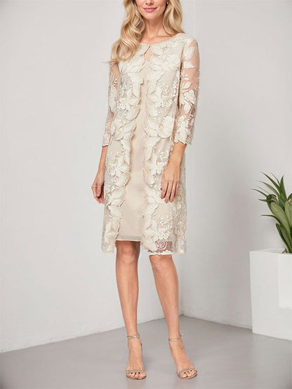 A-Linie U-Ausschnitt Knielang Chiffon Spitze Kleid für die Brautmutter mit Jacke 