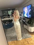Vestido de Cetim Formal de Festa com Corpete Estampado Fúcsia e Fenda Frontal Y8458