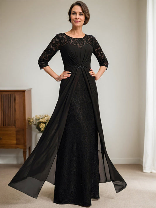 Vestido de gasa con encaje, ilusión, corte A, largo hasta el suelo, para madre de la novia, con volantes y cuentas 