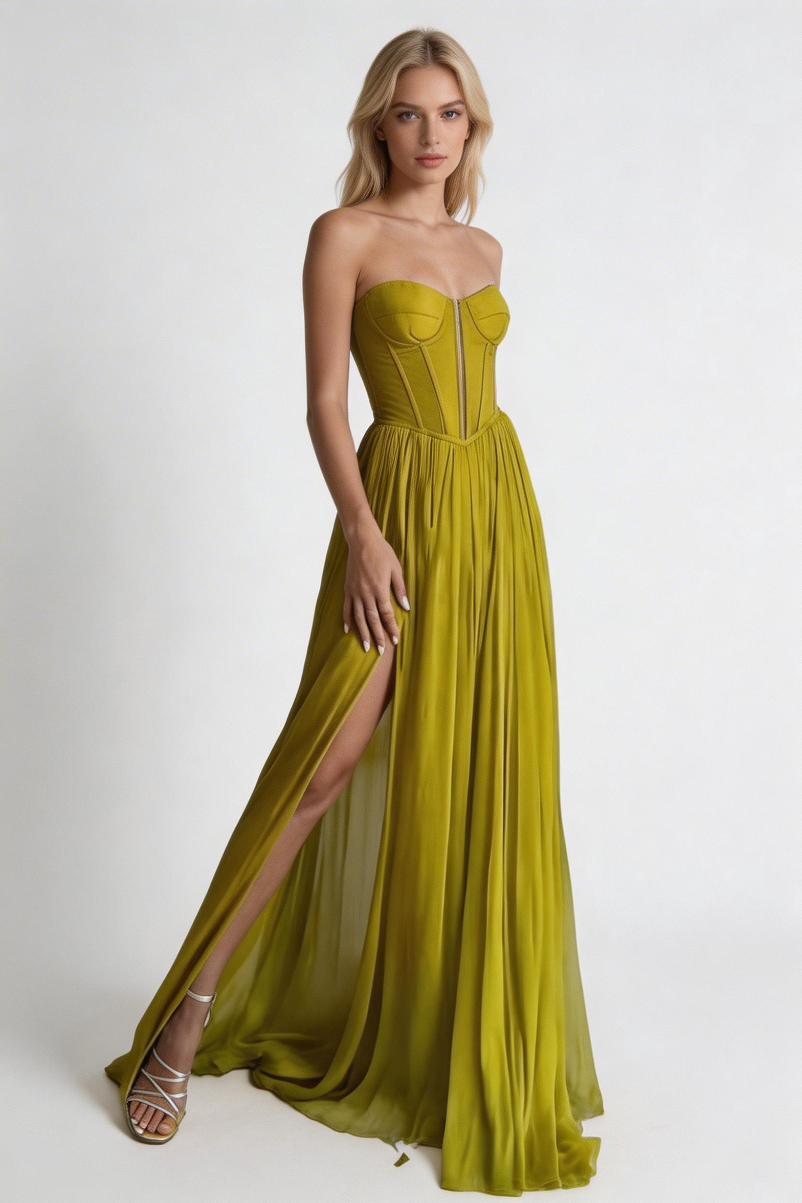 Beshinel Customized Strapless Side Split Chiffon Prom Gowns 2025 Exquisite Corset Evening Party Dresses Floor Length Vestidos