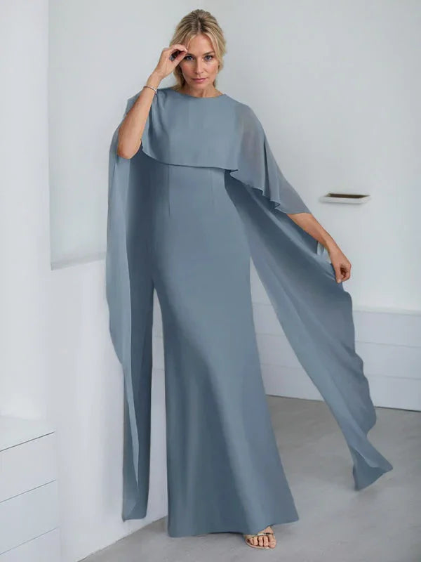 Vestido de madrina de novia de gasa largo hasta el suelo con corte recto y volantes en cascada