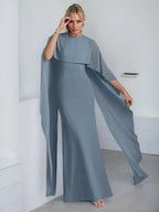 Vestido de madrina de novia de gasa largo hasta el suelo con corte recto y volantes en cascada