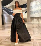Vestidos de Cetim Preto e Branco de Luxo para Baile com Cauda Removível, Feitos por Encomenda, Vestido de Festa de Cocktail e Noite Y5025