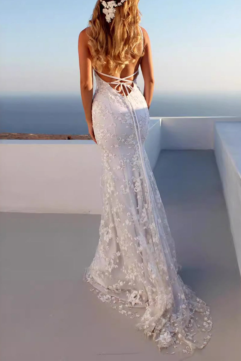 Robes de soirée patchwork dos nu en dentelle unie et sexy avec encolure en V (3 couleurs)