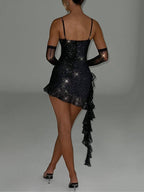 Minivestido con lentejuelas y volantes 