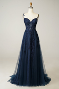 Spaghetti Strap Sleeveless Sweetheart Prom Dress With Appliques Custom Colors