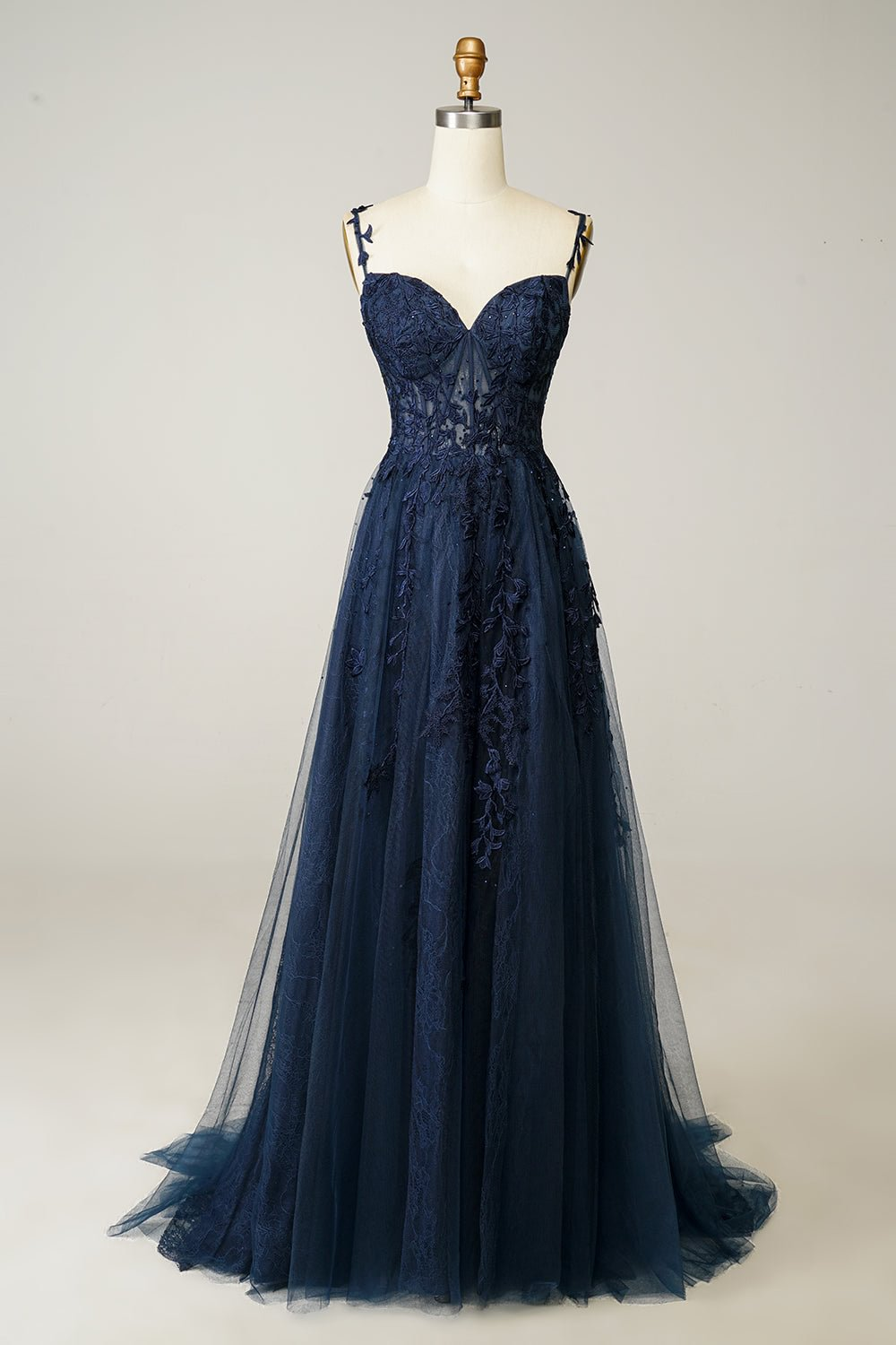 Spaghetti Strap Sleeveless Sweetheart Prom Dress With Appliques Custom Colors