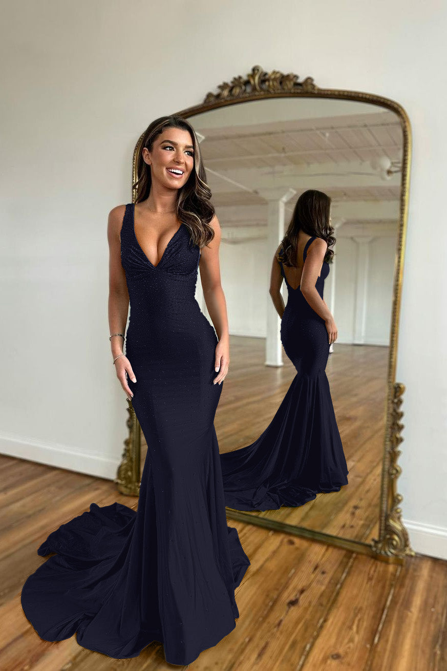 Mermaid Prom Dress With Appliques Sleeveless V Neck Gown