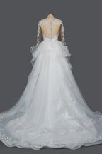 Chic Ruffled Ball Gown Long Sleeve Wedding Dress With Lace Appliques