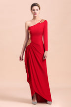 BMbridal Chic One-Shoulder Long Sleeves Ruffle Mother of Bride Dresses with Appliques