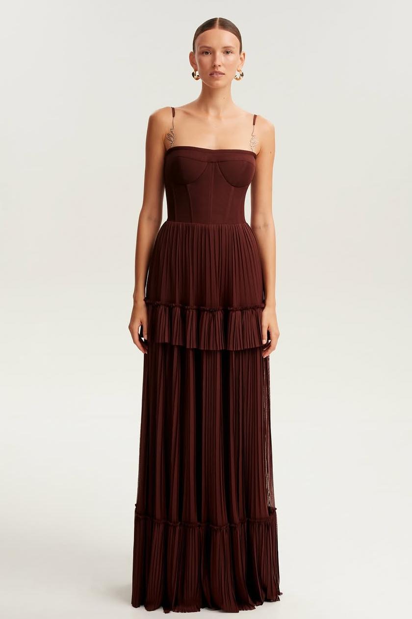 Spaghetti Strap Sleeveless Long Prom Dress With Ruffles Available In 70 Colors