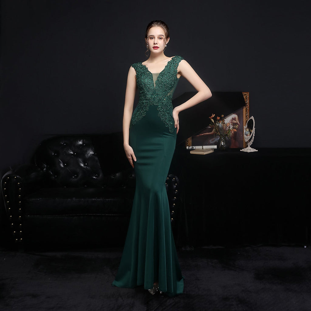 Full Lace European Diamond Toast Bride Fishtail Evening Dress