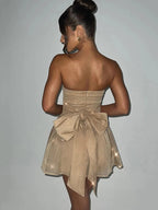 Abito da Donna Sleeveless a Doppio Strato in Tessuto Sexy con Zip Aderente, Balze Lucenti, Mini, Elegante per Serate, Party e Club