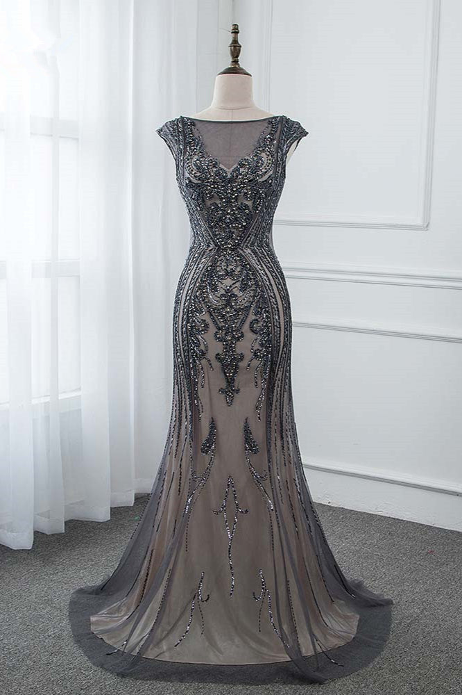 BMbridal Glamorous Black Jewel Neck Mermaid Prom Dress With Rhinestone