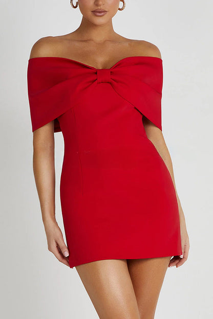 Love is a gift Schulterfreies Minikleid mit Schleife 
