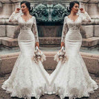 Bridal Lace Mermaid Wedding Dress With Long Sleeves On Sale
