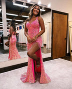 Sexy Sleeveless Slit Front Spaghetti Straps Prom Dress