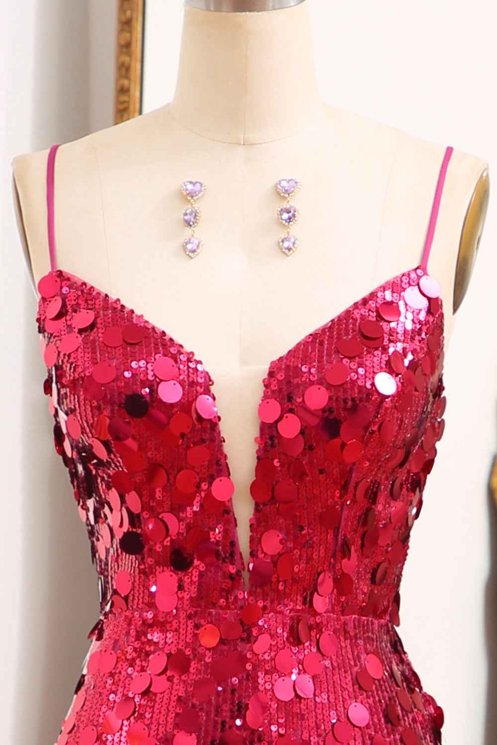 Sparkly Purple Mermaid Sequin Long Prom Dress Spaghetti Straps